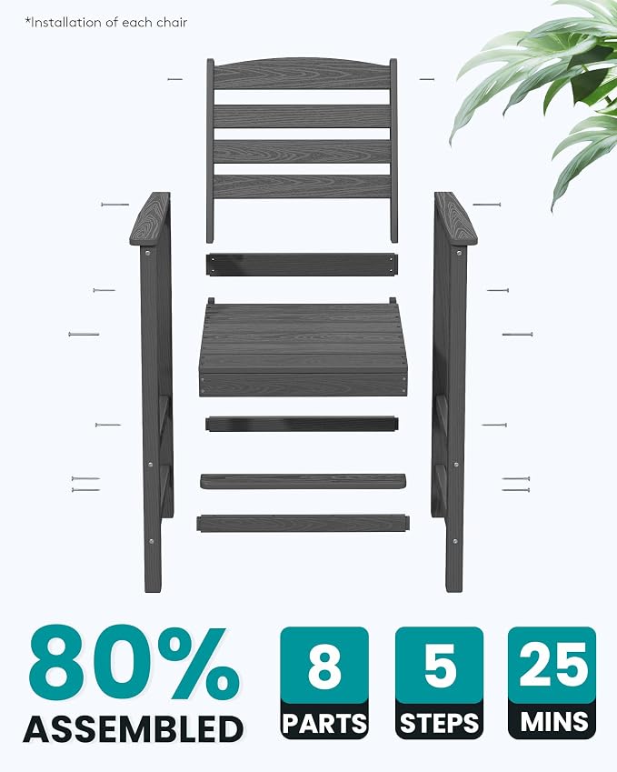 SERWALL Tall Adirondack Chairs Set of 2, Oversize Balcony Adirondack Chairs Set - Image 8