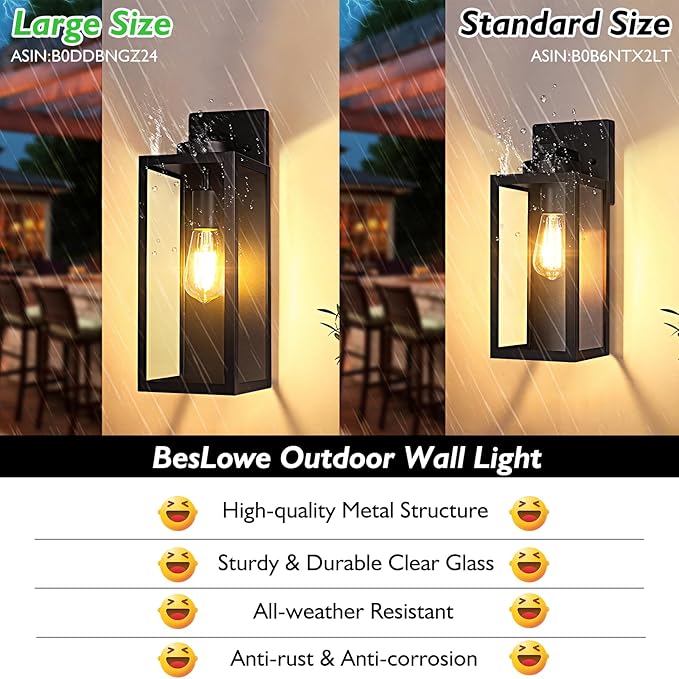 BesLowe 15.25” Large Size Outdoor Wall Light Fixture, Exterior Lighting Fixture - Image 3