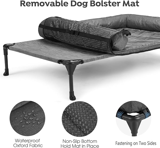 Veehoo Cooling Elevated Dog Bed Add Removable Waterproof Bolster Cushion Mat - Image 4