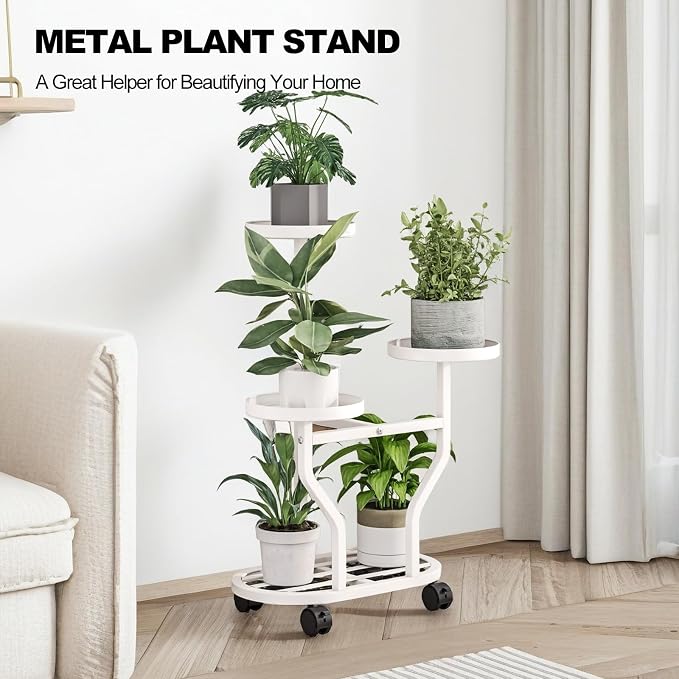 Plant Stand with Wheels 3 Tier Metal Plant Holder Corner Flower Shelf - Image 7