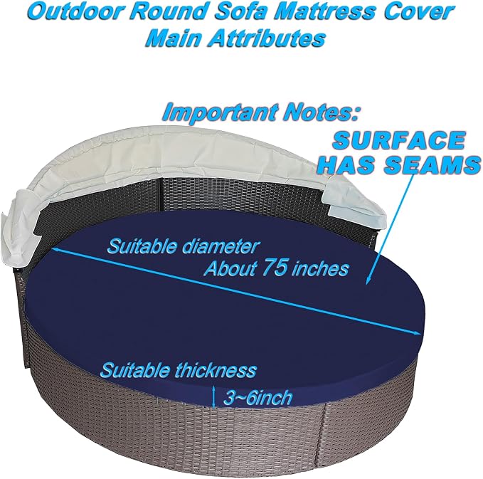 Round Outdoor Daybed Cushion Cover Replacement, Anti-UV Water-Resistant Patio - Image 2