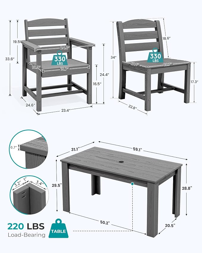 SERWALL Outdoor Dining Sets for 10, HDPE Dining Sets for 10 Person - Image 5