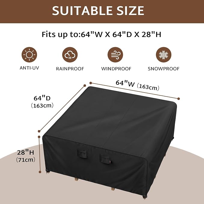 iBirdie Outdoor Patio Furniture Set Covers 64 x 64 inch fit 5 x 5 ft, 60 x 60 - Image 2