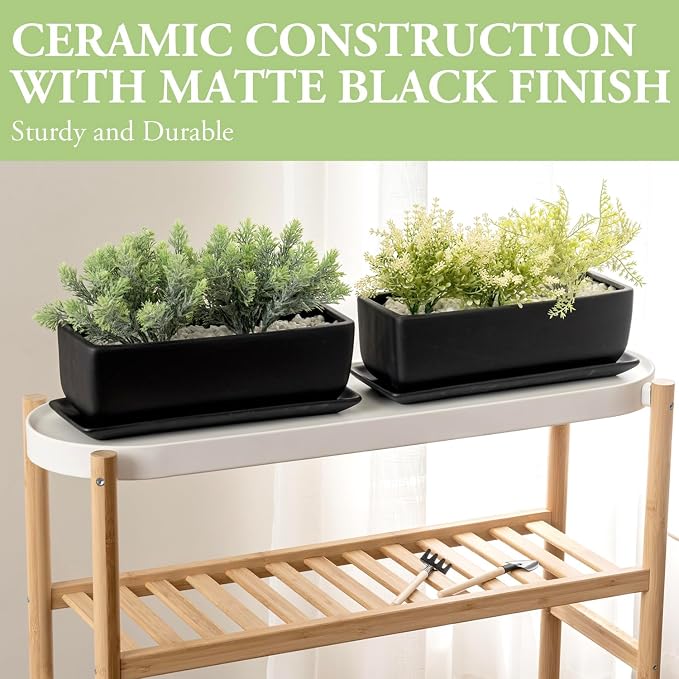 MyGift Matte Black Ceramic Indoor Plant Pot Succulent Planter, Decorative - Image 3