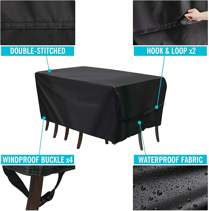 Velway Patio Furniture Cover Outdoor, Waterproof Rectangular Patio Table Chair - Image 8