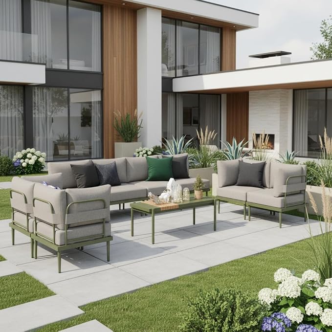 Sundale Outdoor 9 Pieces Patio Furniture Set, U-Shaped Outdoor Sectional Sofa - Image 3