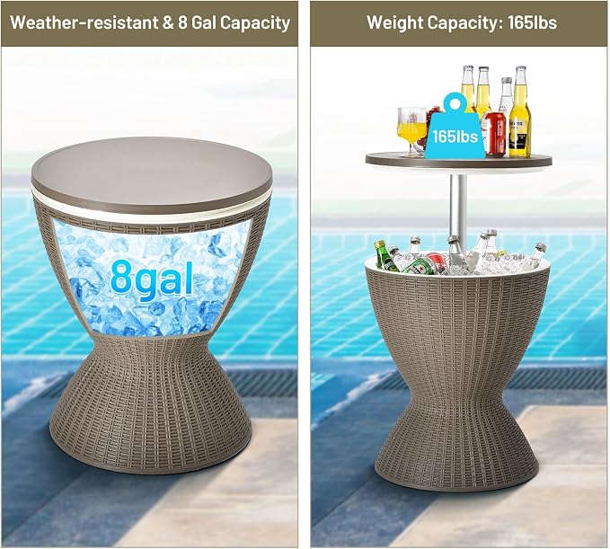 Tangkula Outdoor Cool Bar Table, Rattan Style Patio 8 Gallon Beer and Wine - Image 6