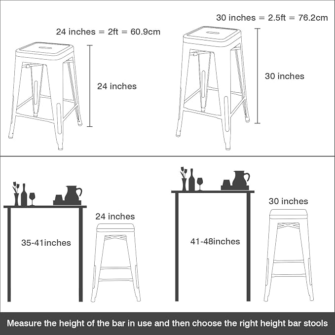 Devoko Metal Bar Stools 24" Indoor Outdoor Stackable Barstools Modern Style - Image 3