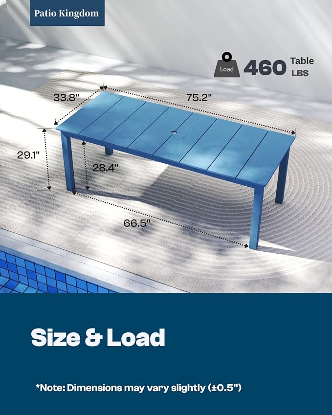 7-Piece Outdoor Dining Set for 6, 75.2" HDPE Patio Table - Image 8