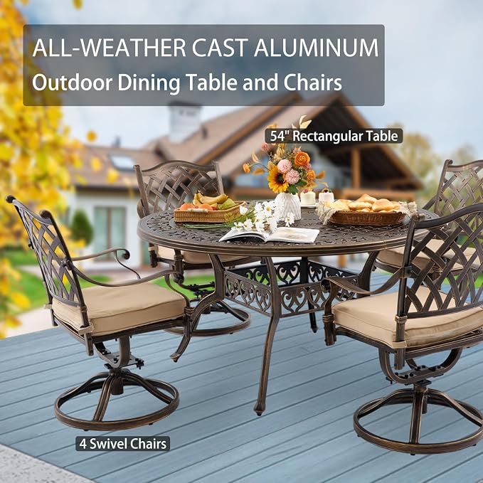 5-Piece Cast Aluminum Patio Furniture, Patio Dining Set - Image 3