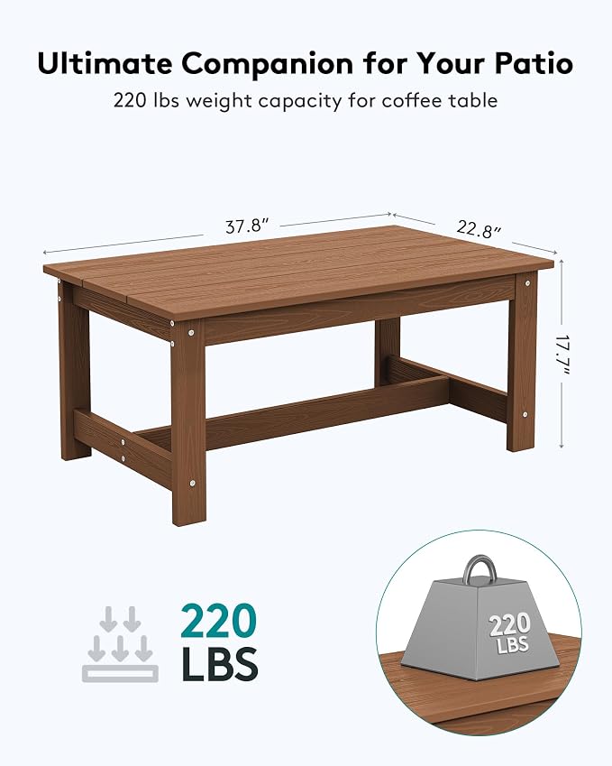 SERWALL HDPE Patio Coffee Table, Rectangle Outdoor Coffee Table, All-Weather - Image 3