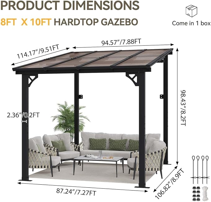Aoxun 8' x 10' Gazebo with Windbreak Rope & Ground Anchor - Image 3