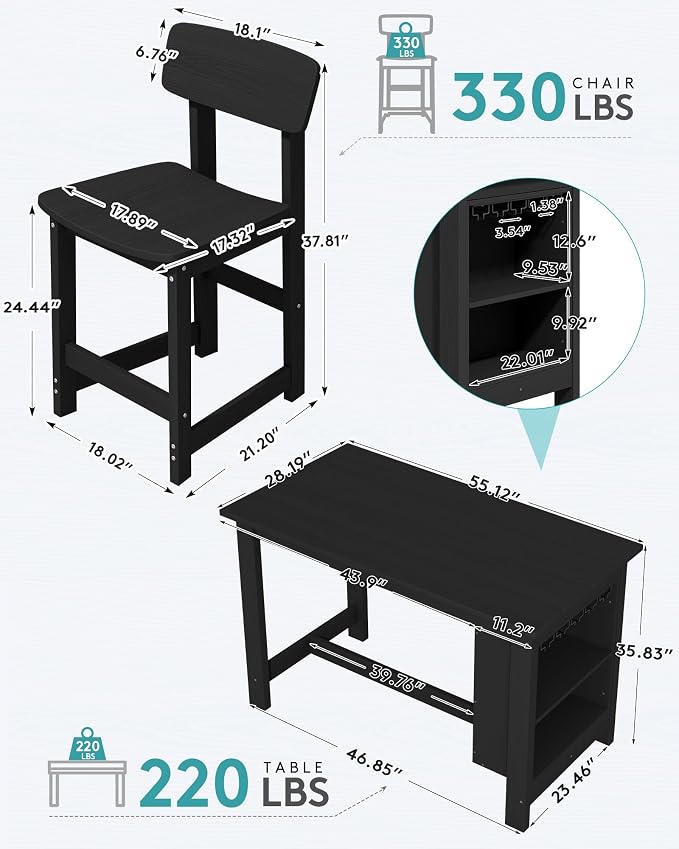 SERWALL Outdoor Bar Table and Chairs Set, 5-Piece HDPE Counter Height Patio - Image 2