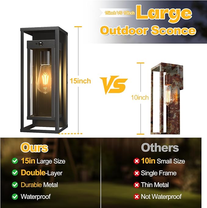 15in Motion Sensor Outdoor Wall Sconce-Black Modern Exterior Lighting Fixture - Image 2