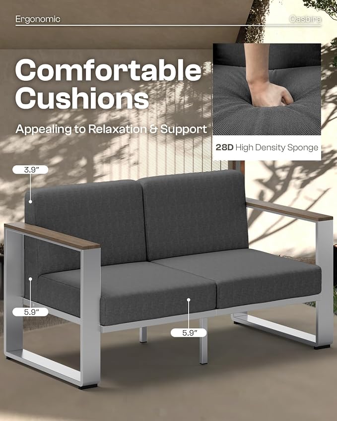 Outdoor Aluminum Loveseat, Modern Patio Patio Furniture - Image 2