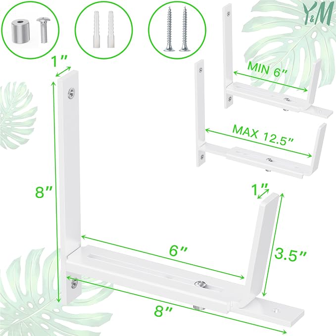 Y&M 2 Pack Adjustable Planter Brackets, Universal Window Box Mounting Hooks - Image 3
