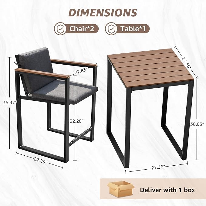 NATURAL EXPRESSIONS 3-Piece Bar Table and Chairs Set, Outdoor Bar Set - Image 6