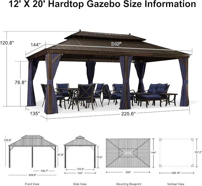 PURPLE LEAF 12' X 20' Hardtop Gazebo Pavilion - Image 9