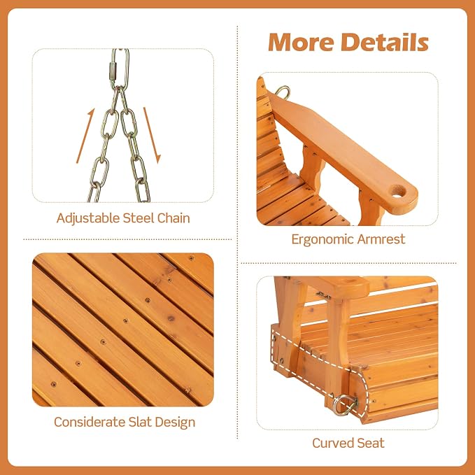 Giantex Wooden Porch Swing 2 Seat - Image 3