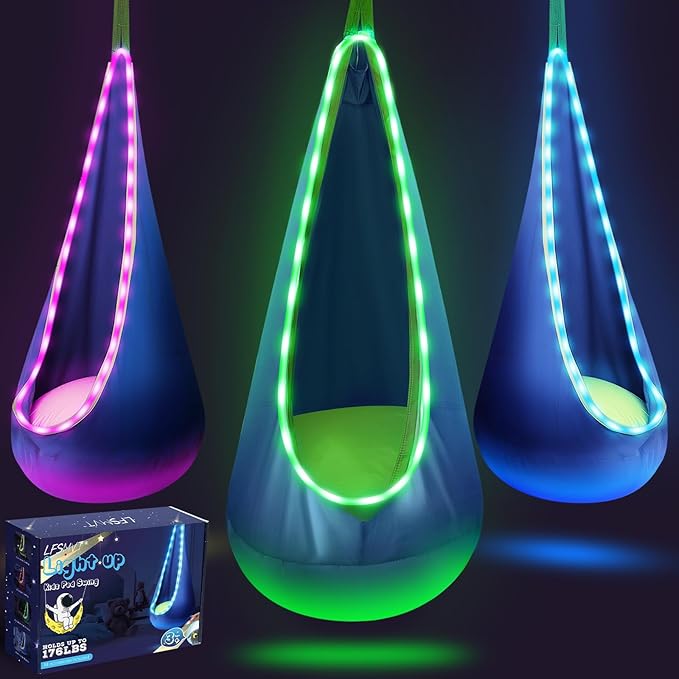 Light Up Kids Pod Swing Seat, Upgraded Kids Hanging Hammock Swing by LFSMVT