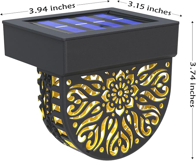 6 Pack Solar Fence Lights Outdoor Wall Lights Black Plastic Solar Powered Deck - Image 7
