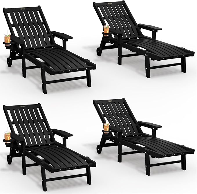 Patio Chaise Lounge Chair Set of 4, Oversized Lounge Chair Outdoor by THOEOE