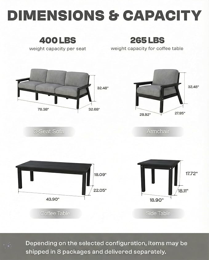 HDPE 5 Piece Patio Furniture Set, Outdoor Couch - Image 2