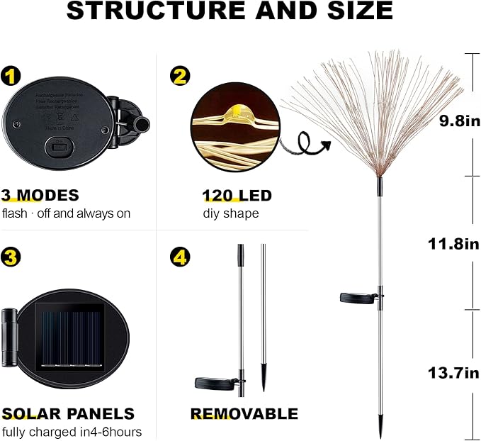 YOTOZU 2 PCS Solar Firework Light, Outdoor Solar Garden Decorative Lights 120 - Image 5