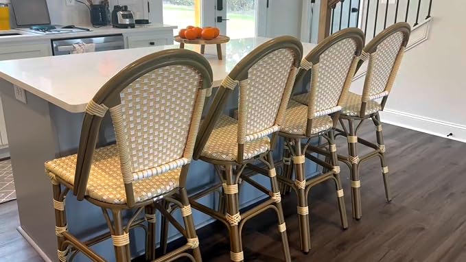 PURPLE LEAF French Bar Stool Set of 4 Bamboo Print Finish Patio Bar Stools - Image 2