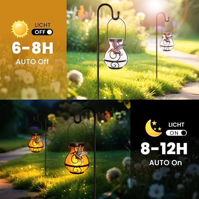 2 Pack Solar Lanterns Outdoor Waterproof, Hanging Hummingbird Flickering Flame - Image 6