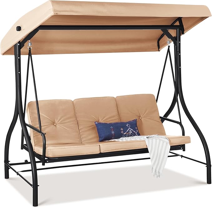 Best Choice Products 3-Seat Outdoor Large Converting Canopy Swing Glider by BestChoiceProducts