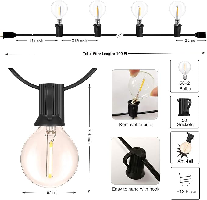 DAMAING Outdoor 100FT Globe String Lights - Image 7