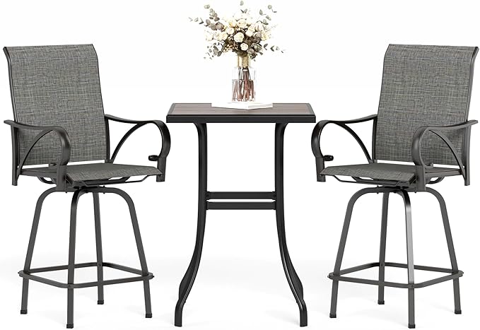 MFSTUDIO 3 Piece Patio Swivel Bar Set, Outdoor Bar Table and Chairs Set by MFSTUDIO