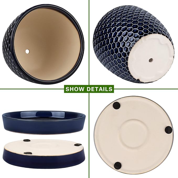 Docrin Blue Honeycomb Ceramic Plant Pot Set - Image 3