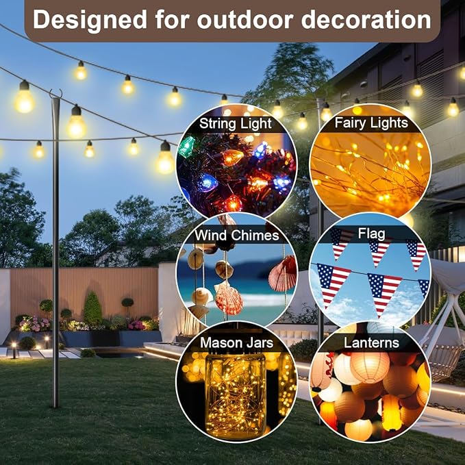 6 Pack 9FT String Light Poles for Outdoor, Metal Lights Hanging Pole Outside - Image 3