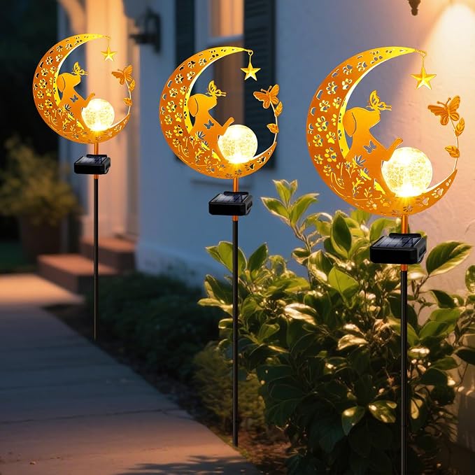 YJFWAL Garden Solar Dog Lights Pathway Stake Lights Glass Globe - Image 6