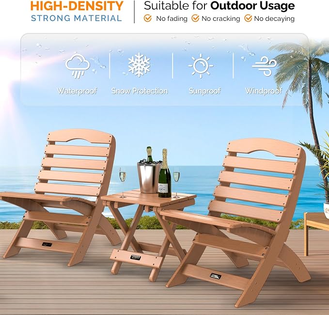 VINGLI Small HDPE Folding Side Table, Plastic Waterproof Portable Adirondack - Image 4