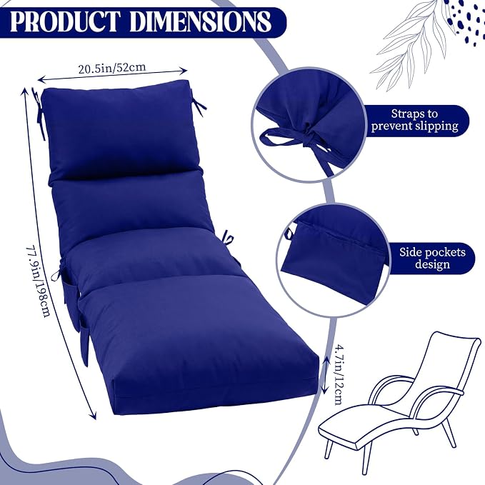 Kigley 2 Pcs Chaise Lounge Cushions, 77.9 x 20.5 x 4.7 Inch Outdoor Lounge - Image 2