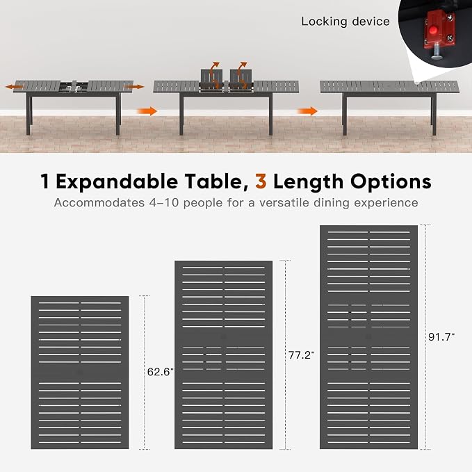 Expandable Aluminum Outdoor Dining Table, 3-Adjustable Lengths Patio Dining - Image 3