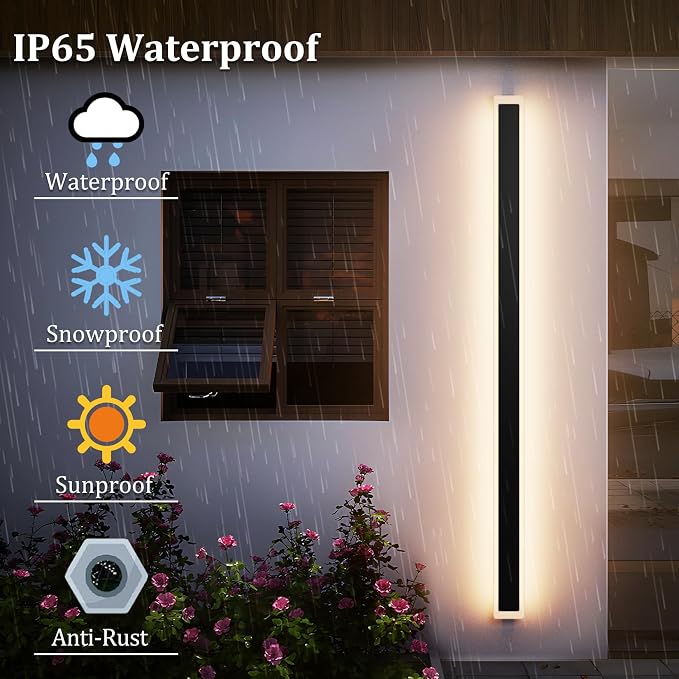 2 Pack 71In Long Outdoor Wall Lights IP65 Waterproof, 50W Black Modern LED - Image 2