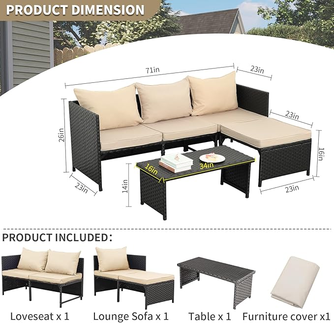 Valita 3-Piece Outdoor PE Rattan Furniture Set Patio Black Wicker Conversation - Image 4