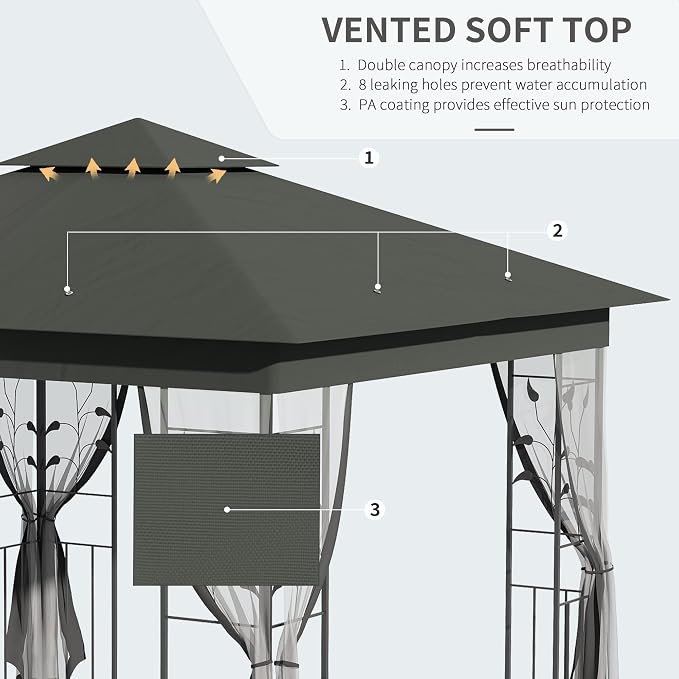 Outsunny 10' x 10' Metal Patio Gazebo, Double Roof Outdoor Gazebo Canopy Shelter - Image 3
