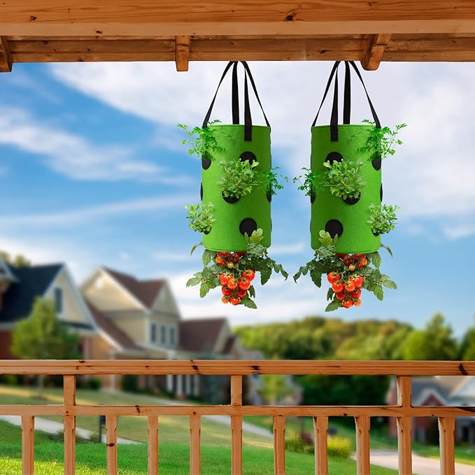 2 Pack Green Upside Down Tomato & Herb Planter, Outdoor Hanging Durable - Image 7