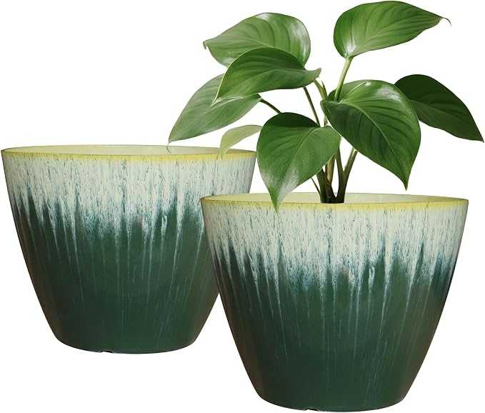 Pack of 2 Flower Pots, Plastic Plant Pots by LesOasis