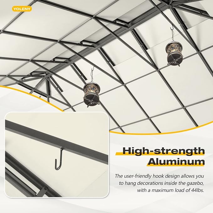YOLENY 12' X 20' Hardtop Gazebo, Aluminum Composite Ventilation Double Roof - Image 5