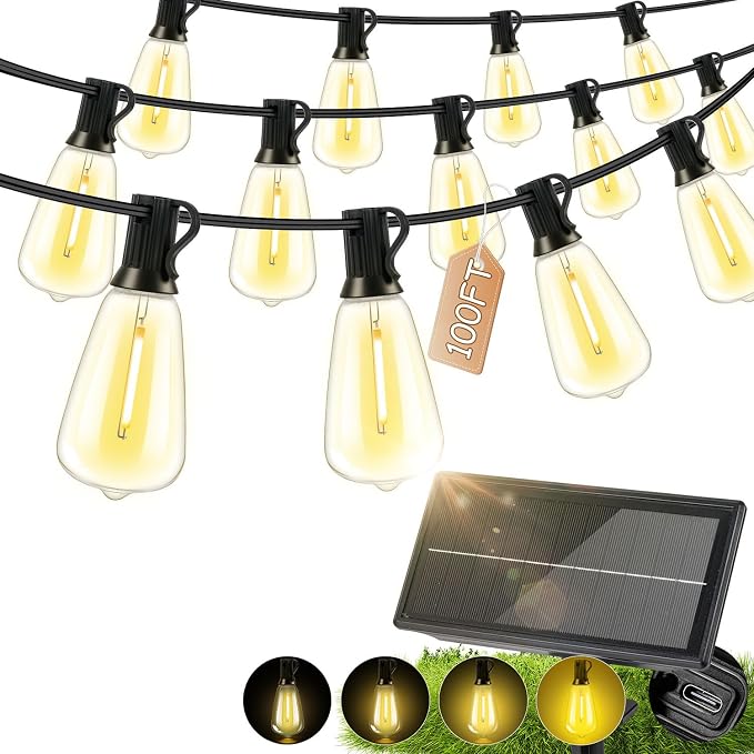 Outdoor Solar String Lights Waterproof: ST38 100ft Shatterproof Patio Lights by Unknown