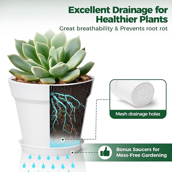 T4U 7.5 Inch Plant Pots 6 Pcs, Flower Pots - Image 4