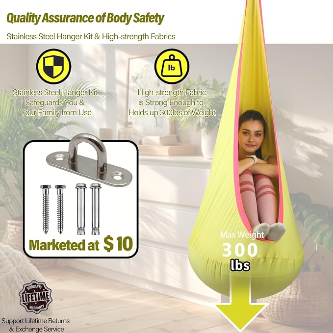 Kids Pod Swing Seat, Max 300 Lbs, Child Sensory Swing Chair Indoor & Outdoor - Image 4