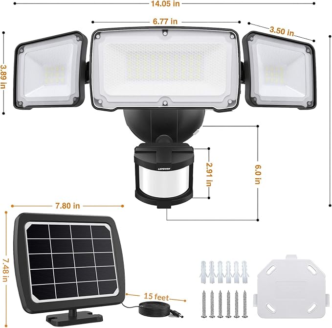 LEPOWER 1600LM LED Solar Security Lights Motion Outdoor, 5500K White Light - Image 8