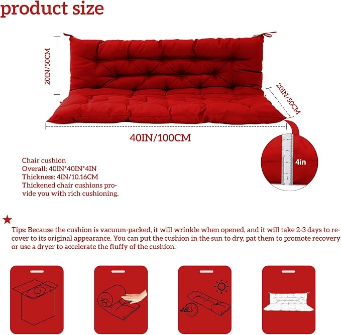 Outside Benches Cushion with Backrest, Thicken Waterproof Swing Cushions 2/3 - Image 5
